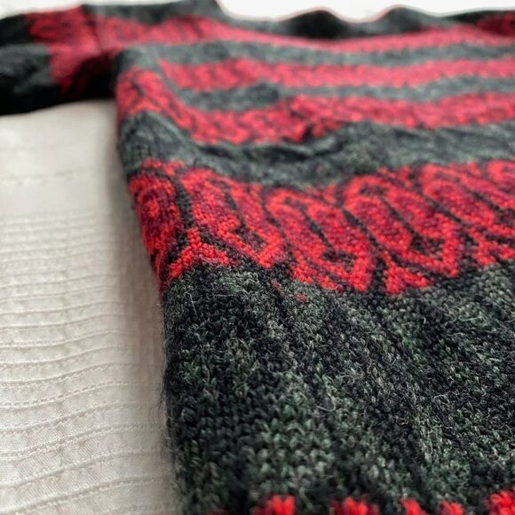 KITZBUHEL BY REN-DALE PURE BOTANY WOOL VINTAGE UNISEX GREY RED FAIR ISLE SWEATER - Picture 6 of 8